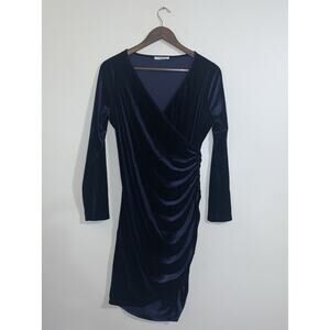 GUBERRY | Blue Velvet Long Sleeve Ruched Cocktail Party Dress Size L